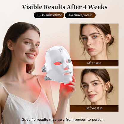 7-Color LED Facial Mask, Rechargeable Adjustable Brightness LED Face Mask, Home Skin Glow Beauty Mask for Facial Skin Care