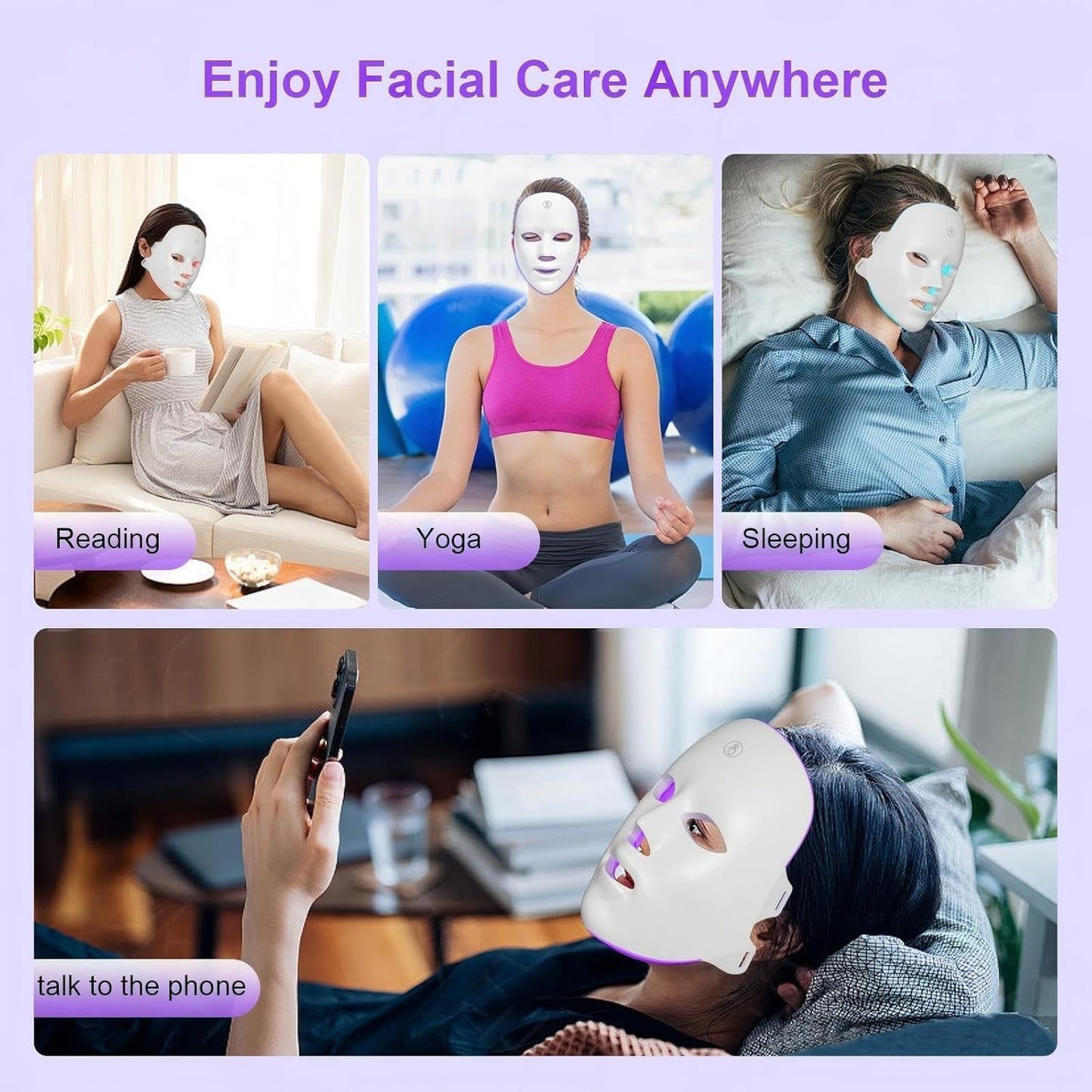 7-Color LED Facial Mask, Rechargeable Adjustable Brightness LED Face Mask, Home Skin Glow Beauty Mask for Facial Skin Care