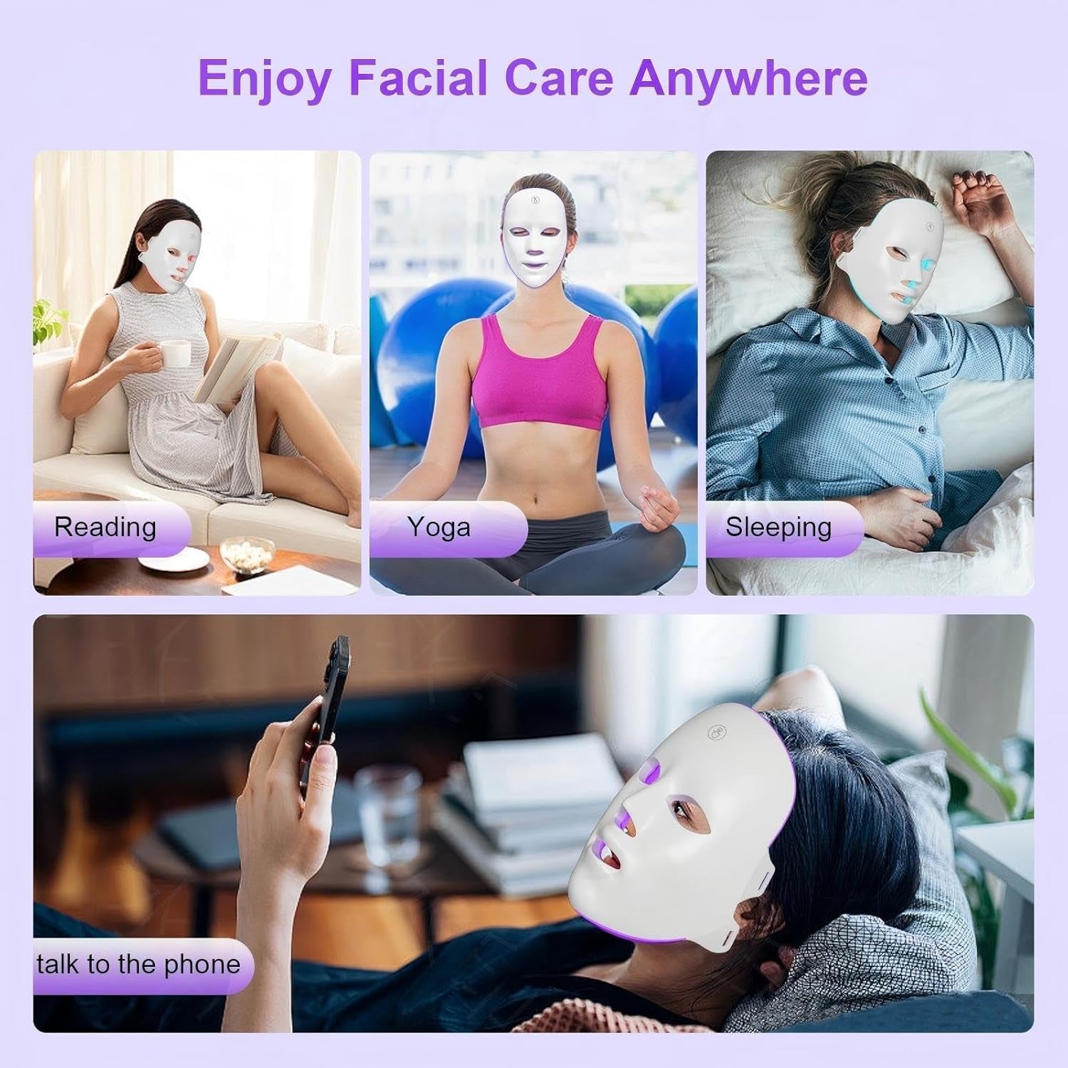 7-Color LED Facial Mask, Rechargeable Adjustable Brightness LED Face Mask, Home Skin Glow Beauty Mask for Facial Skin Care
