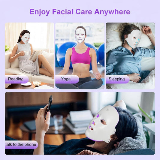 7-Color LED Facial Mask, Rechargeable Adjustable Brightness LED Face Mask, Home Skin Glow Beauty Mask for Facial Skin Care