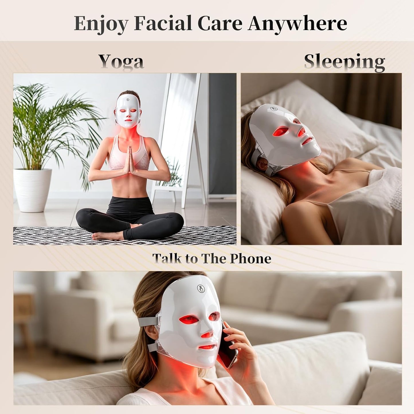 7-Color LED Facial Mask, Rechargeable Adjustable Brightness LED Face Mask, Home Skin Glow Beauty Mask for Facial Skin Care